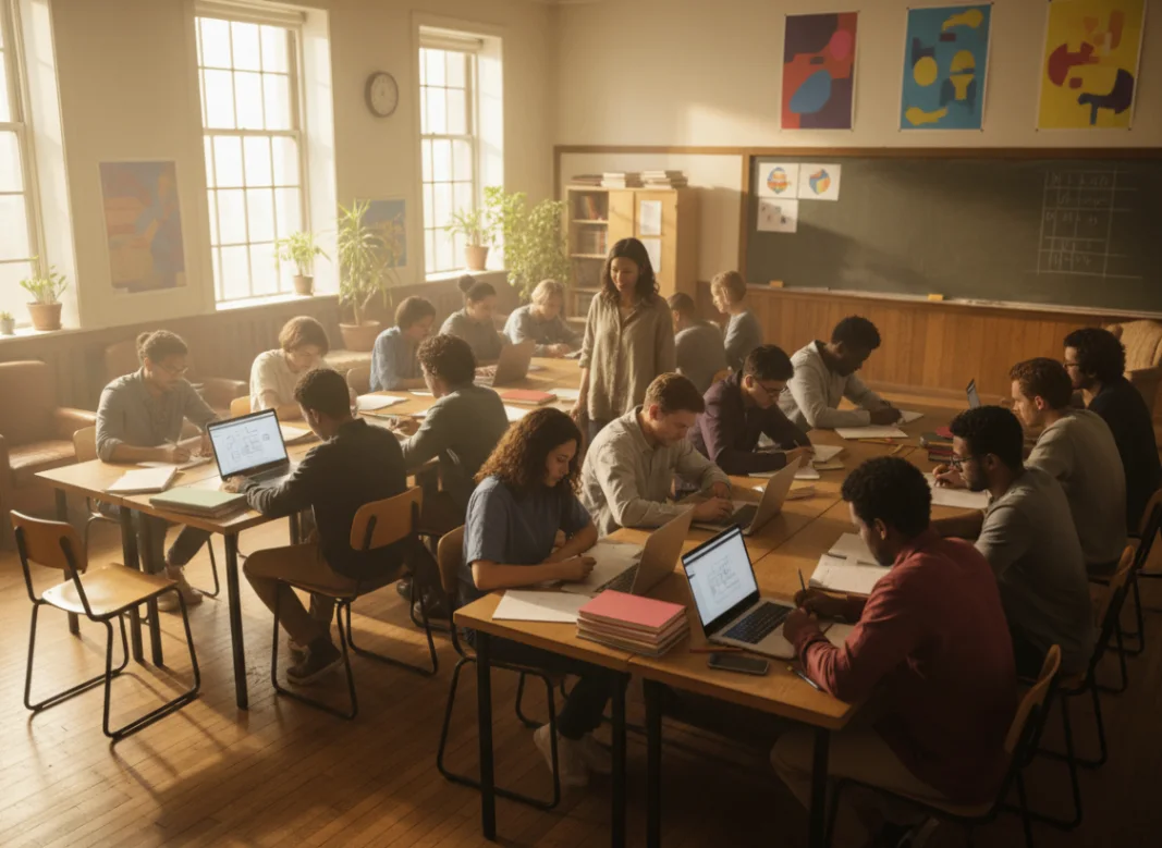 Community classroom with students learning together
