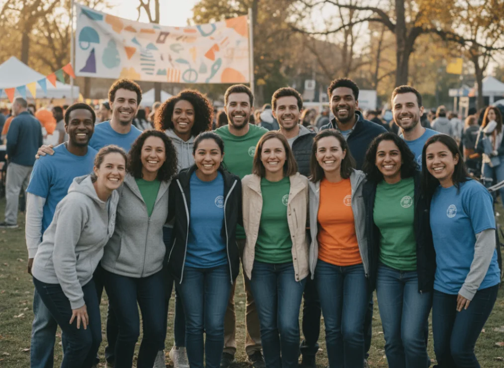 Volunteers standing together in community